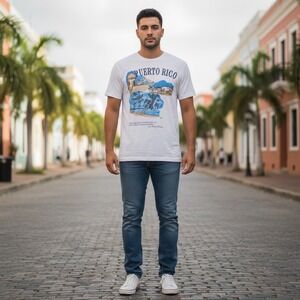 Vintage Puerto Rico‎ Graphic T Shirt Hanes White Tropical Island Tourist Tee